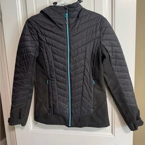 Women's Black Quilted & Softshell Jacket with Blue Accents